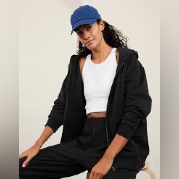 NEW Athleta Forever Fleece Oversized Full Zip Black Hoodie Size ST - Picture 2 of 4